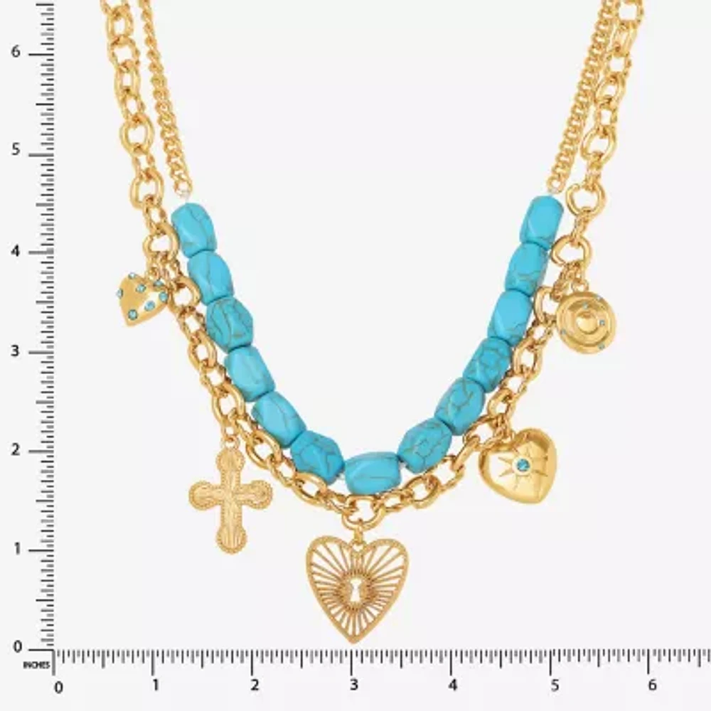 JS Jessica Simpson Gold Tone Womens Turquoise Turquoise 17 Inch Strand Necklace
