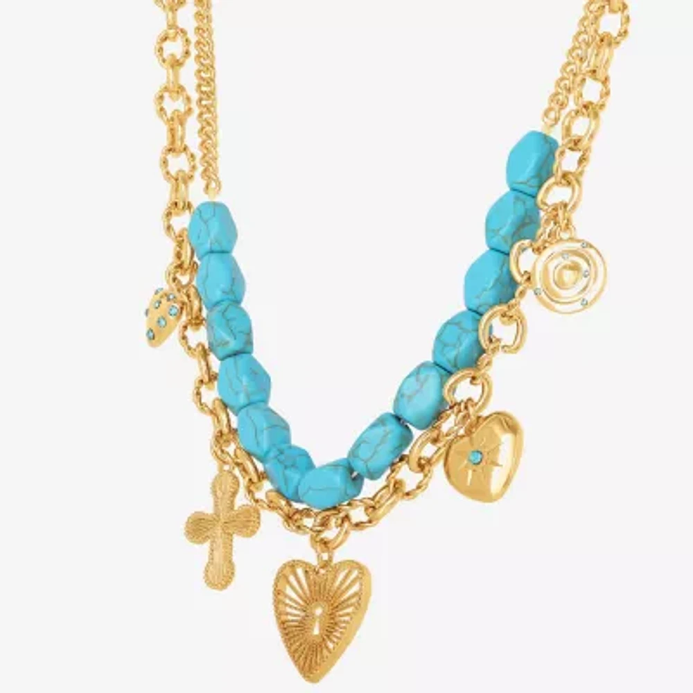 JS Jessica Simpson Gold Tone Womens Turquoise Turquoise 17 Inch Strand Necklace