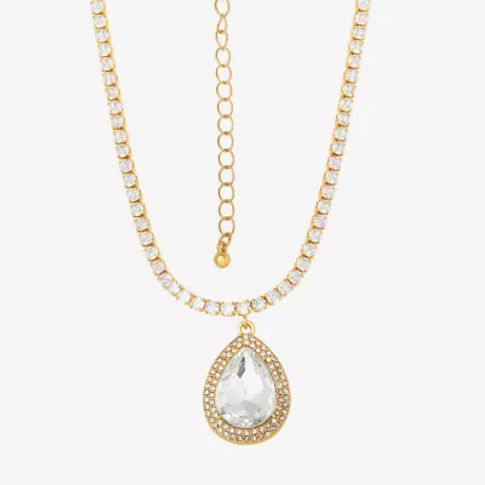 JS Jessica Simpson Gold Tone Womens Glass Alloy 15 Inch Pendant Necklace