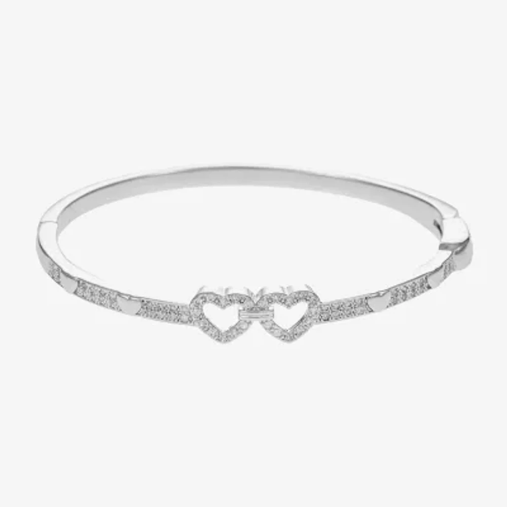 Sparkle Allure Womens Cubic Zirconia Pure Silver Over Brass Heart Bangle Bracelet