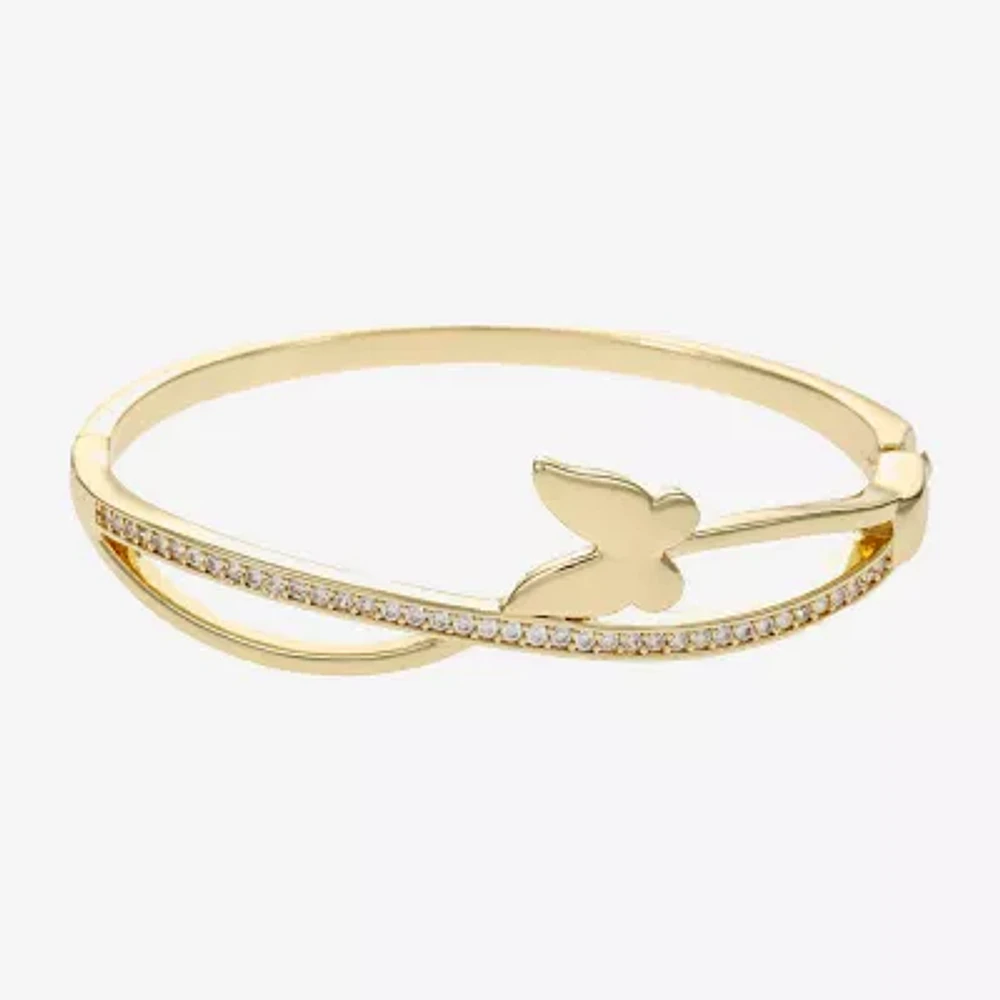 Sparkle Allure Womens Cubic Zirconia 14K Gold Over Brass Butterfly Bangle Bracelet