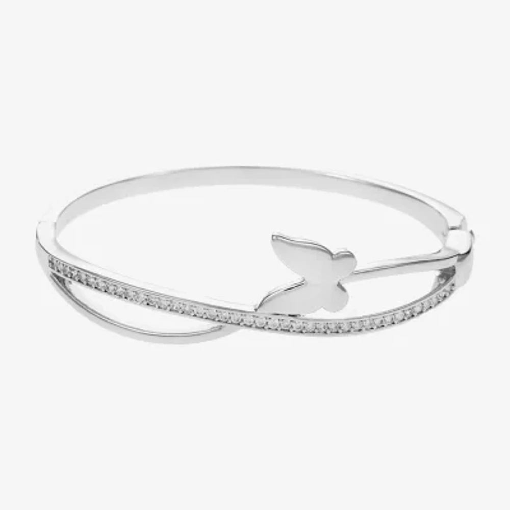 Sparkle Allure Womens Cubic Zirconia Pure Silver Over Brass Butterfly Bangle Bracelet