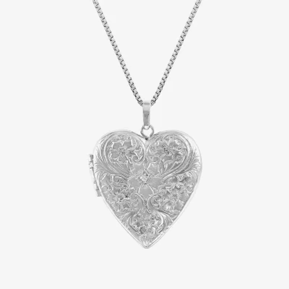 Womens White Diamond Sterling Silver 18 Inch Locket Necklace