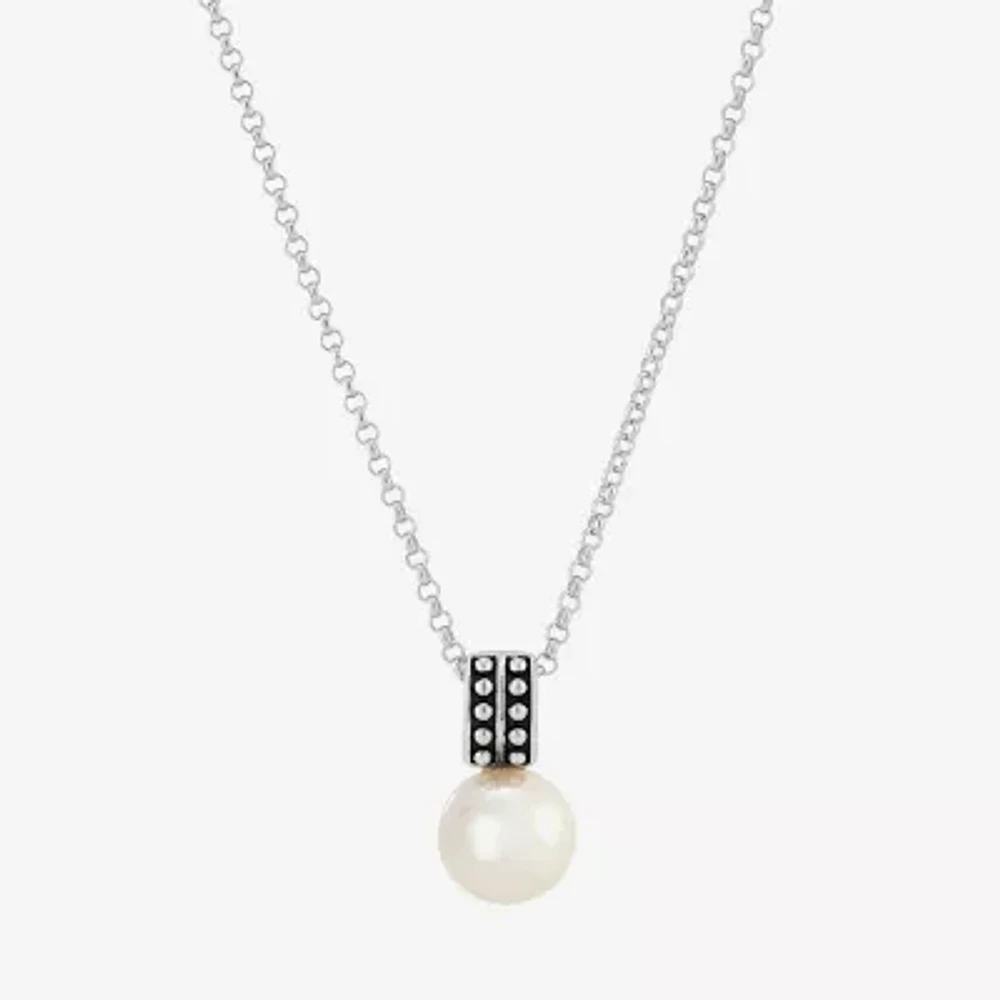 Womens White Cultured Freshwater Pearl Sterling Silver Round 18 Inch Pendant Necklace