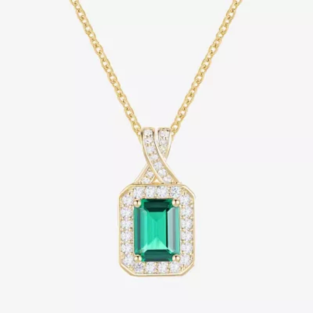 Yes Please! Womens Lab Created Green Emerald 14K Gold Over Silver Sterling Silver 18 Inch Pendant Necklace