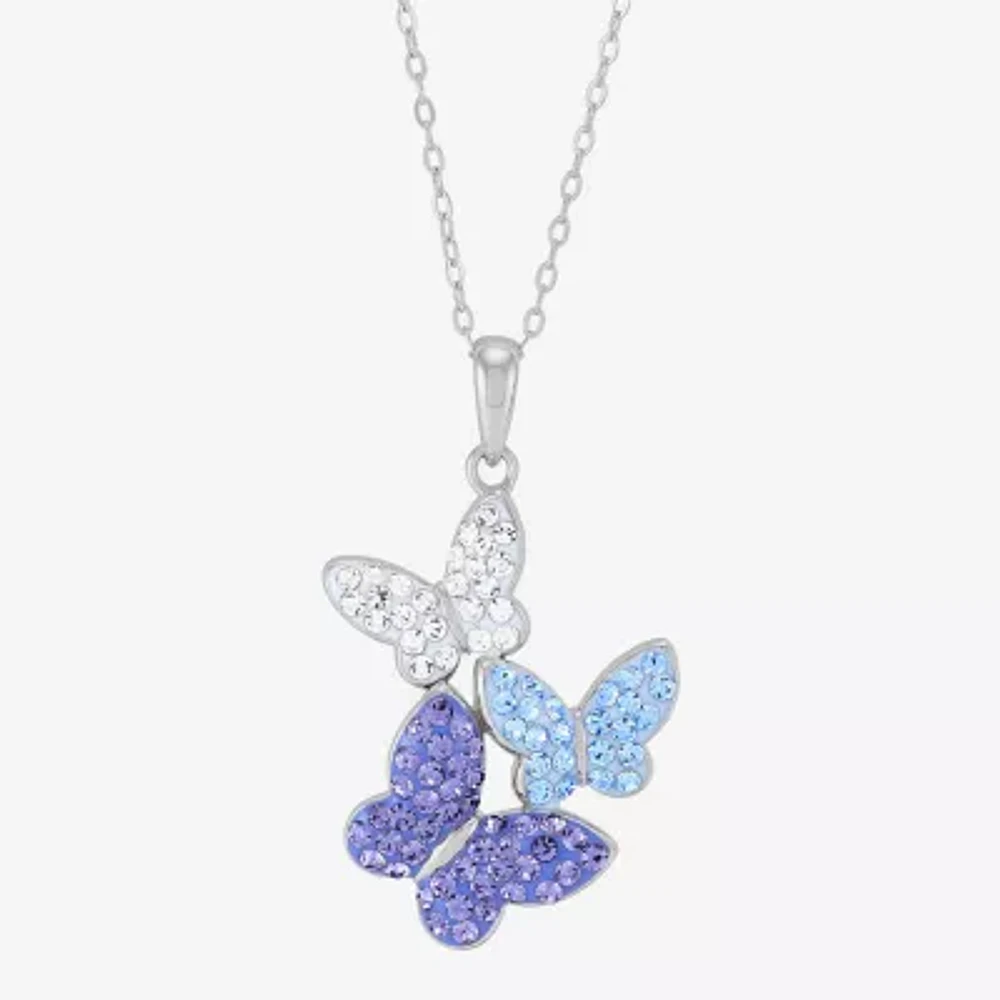 Womens Purple Crystal Sterling Silver Butterfly 18 Inch Pendant Necklace