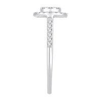 Womens 1/ CT. T.W. Natural White Diamond 14K Gold Round Side Stone Halo Engagement Ring
