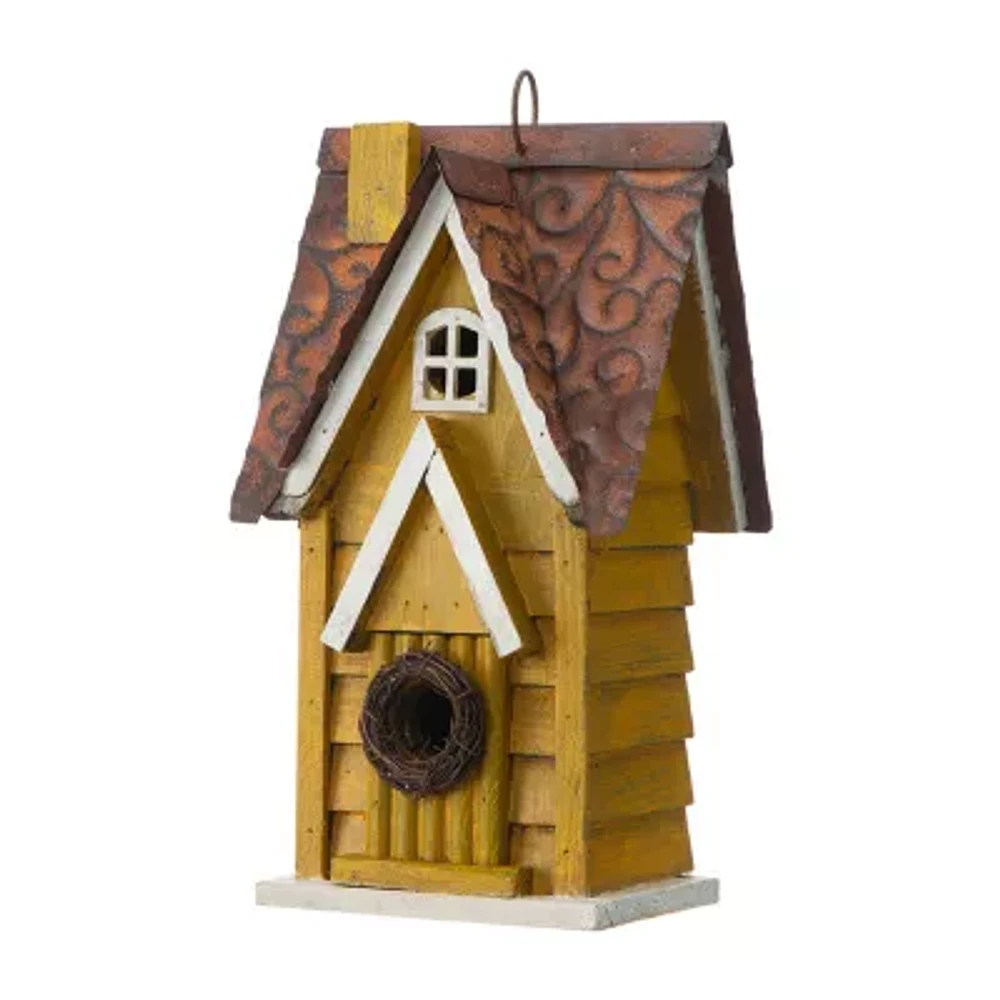 Glitzhome 12in Distressed Solid Wood Bird House