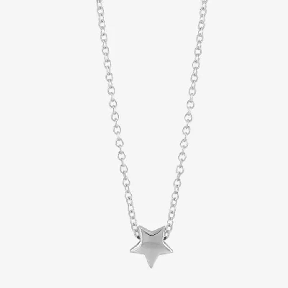Womens Sterling Silver Star 18 Inch Pendant Necklace