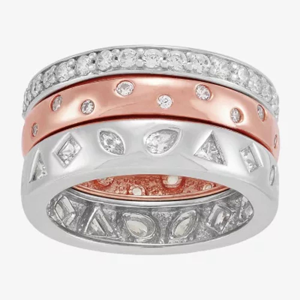 Womens Cubic Zirconia 18K Rose Gold Over Silver Sterling Silver Ring Set