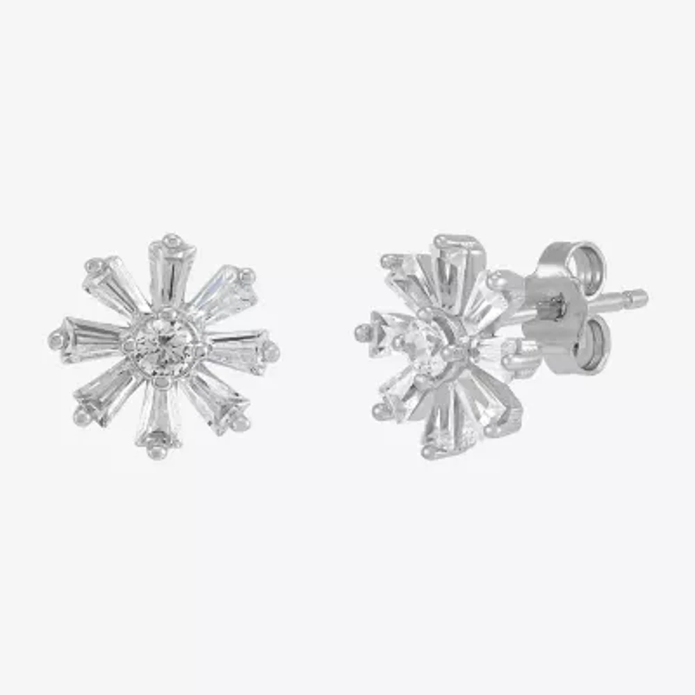 Cubic Zirconia Sterling Silver 9.4mm Flower Stud Earrings