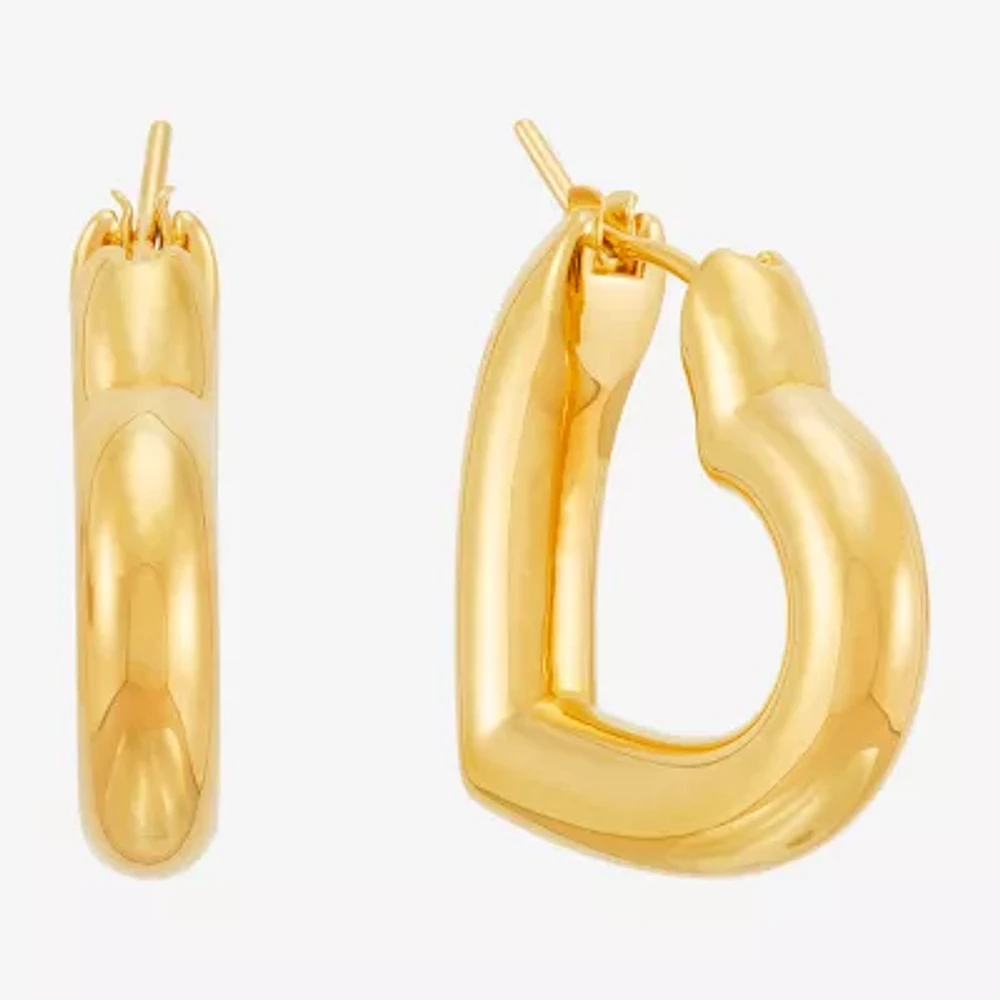 Womens 14K Gold 23mm Heart Hoop Earrings