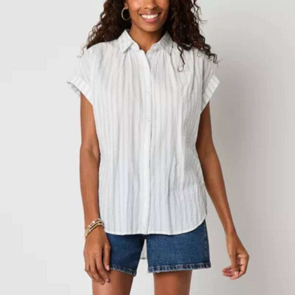 a.n.a Soft Drape Womens Short Sleeve Blouse