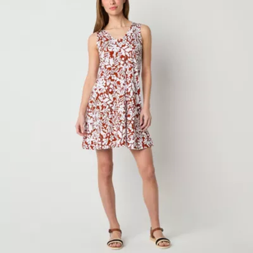 St. John's Bay Womens Sleeveless Floral Midi Swing Dresses