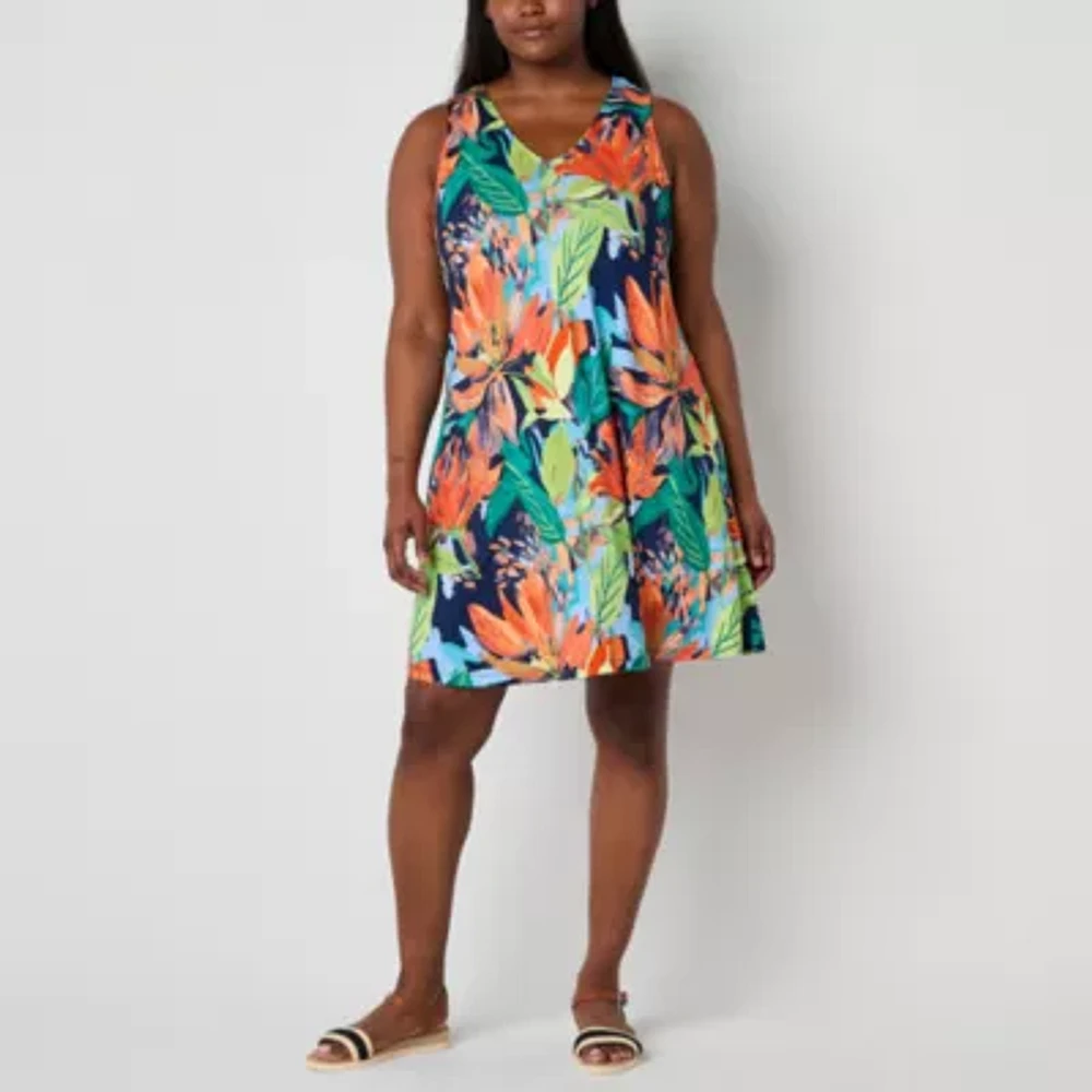St. John's Bay Womens Sleeveless Midi Swing Dresses Plus