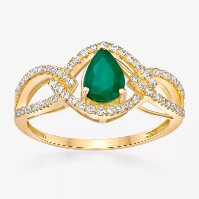Womens 1/4 CT. T.W. Genuine Green Emerald 10K Gold Cocktail Ring