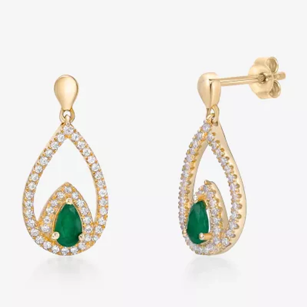 Womens 1/ CT. T.W. Genuine Green Emerald 10K Gold Drop Earrings