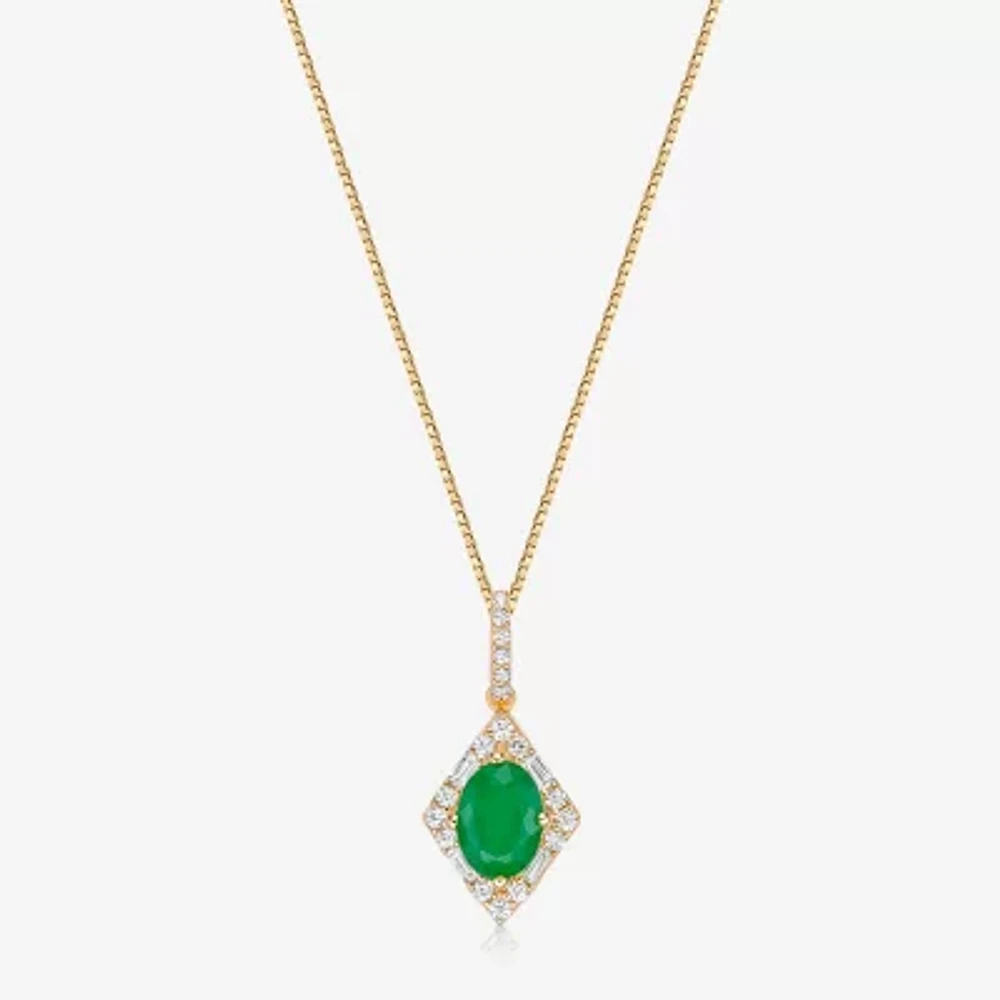 Womens 1/5 CT. Genuine Green Emerald 10K Gold 18 Inch Pendant Necklace