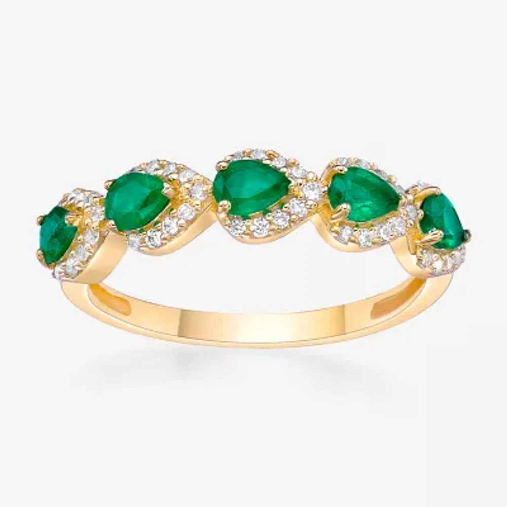 Womens 1/5 CT. Genuine Green Emerald 10K Gold Band