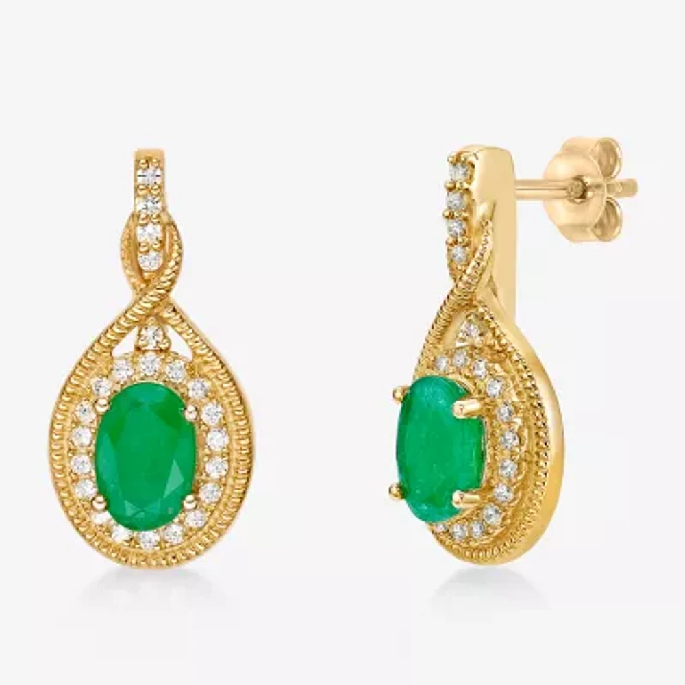 Womens 1/5 CT. Genuine Green Emerald 10K Gold Drop Earrings