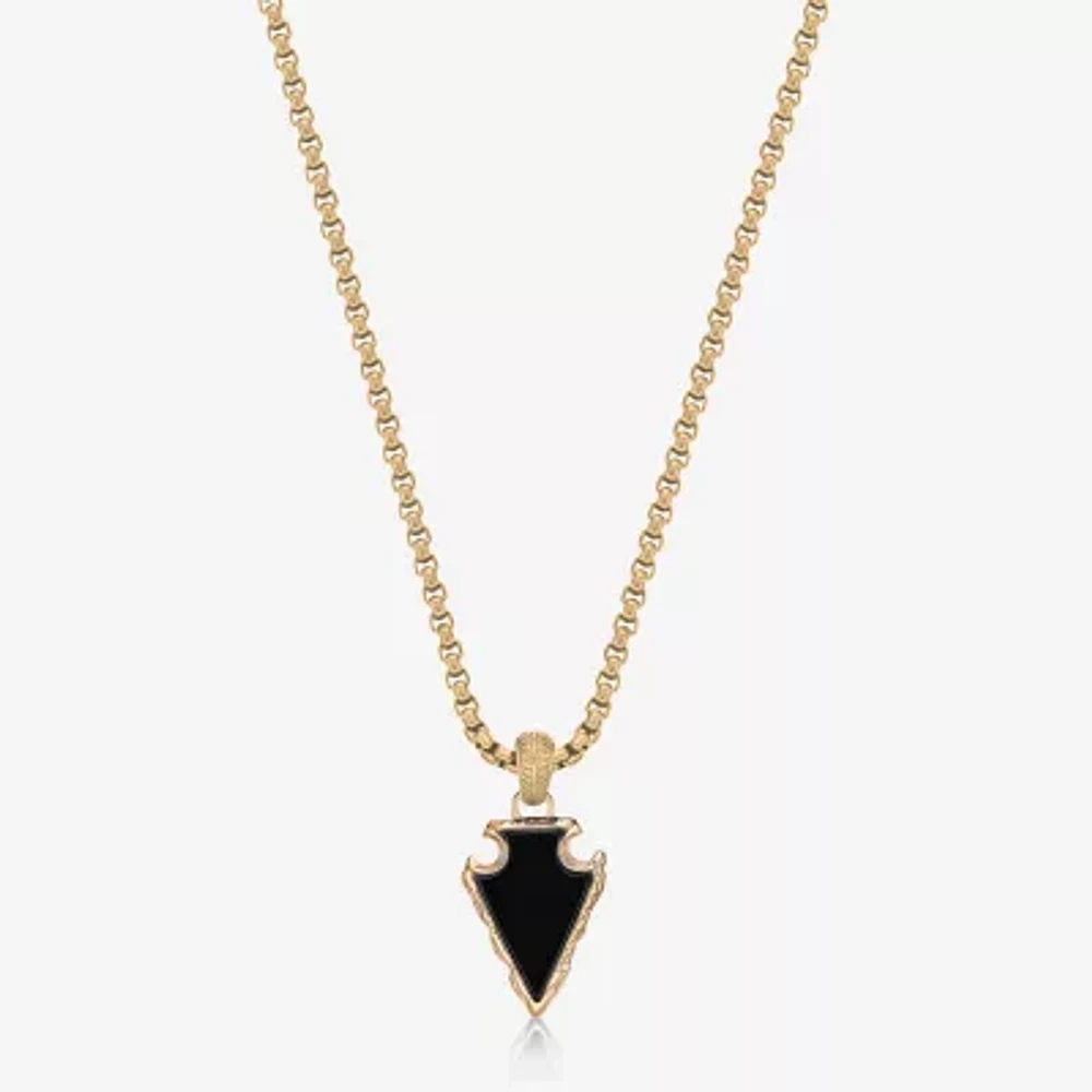 Mens Black Agate Stainless Steel Arrow 24 Inch Pendant Necklace