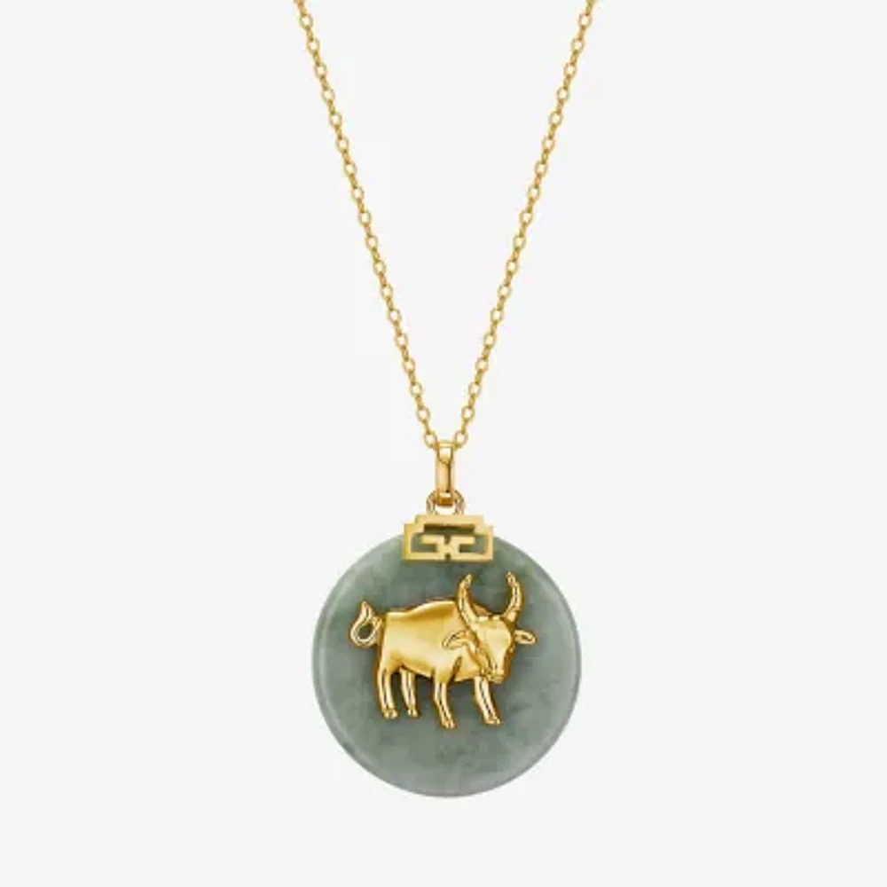 Bull Womens Genuine Green Jade 18K Gold Over Silver 18 Inch Pendant Necklace