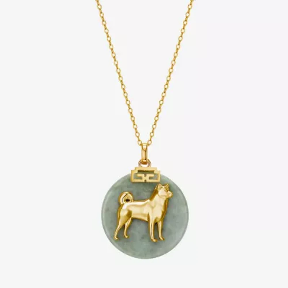 Dog Womens Genuine Green Jade 18K Gold Over Silver 18 Inch Pendant Necklace