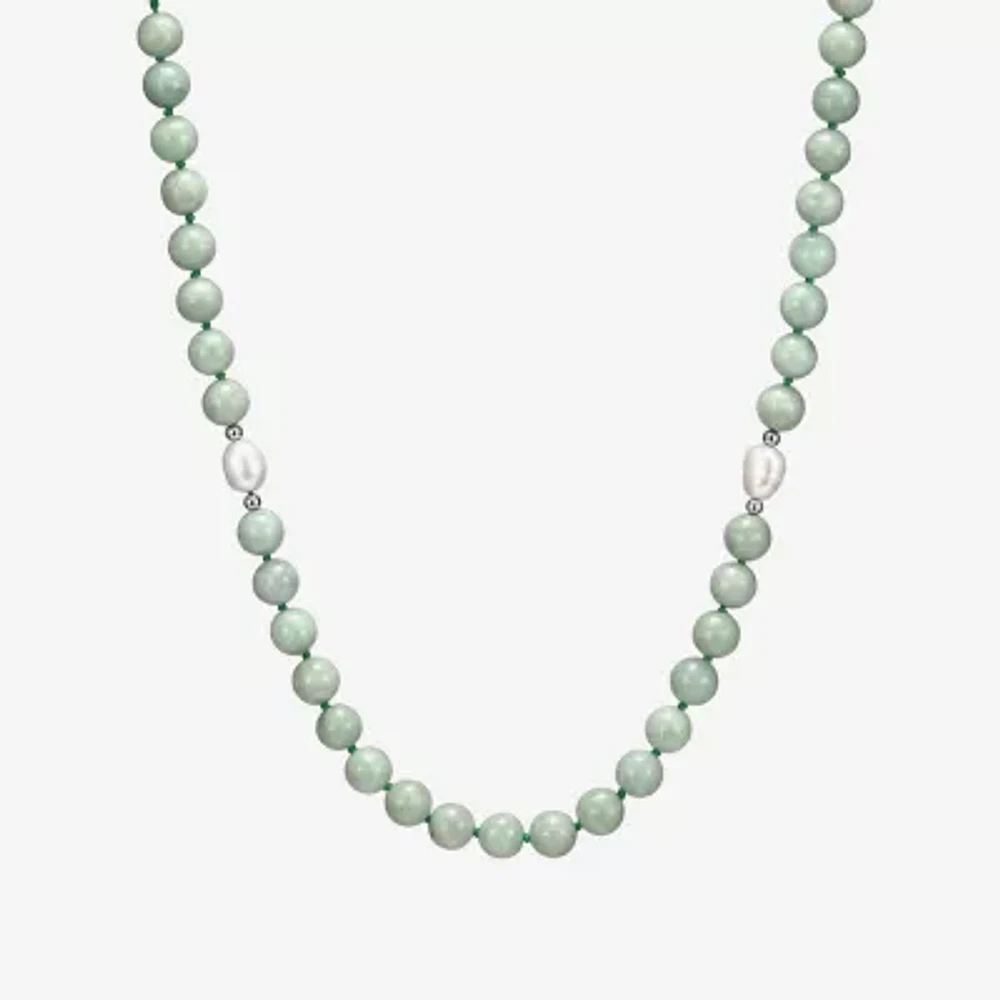 Womens Green Jade 18K Gold Over Silver 20 Inch Beaded Necklace