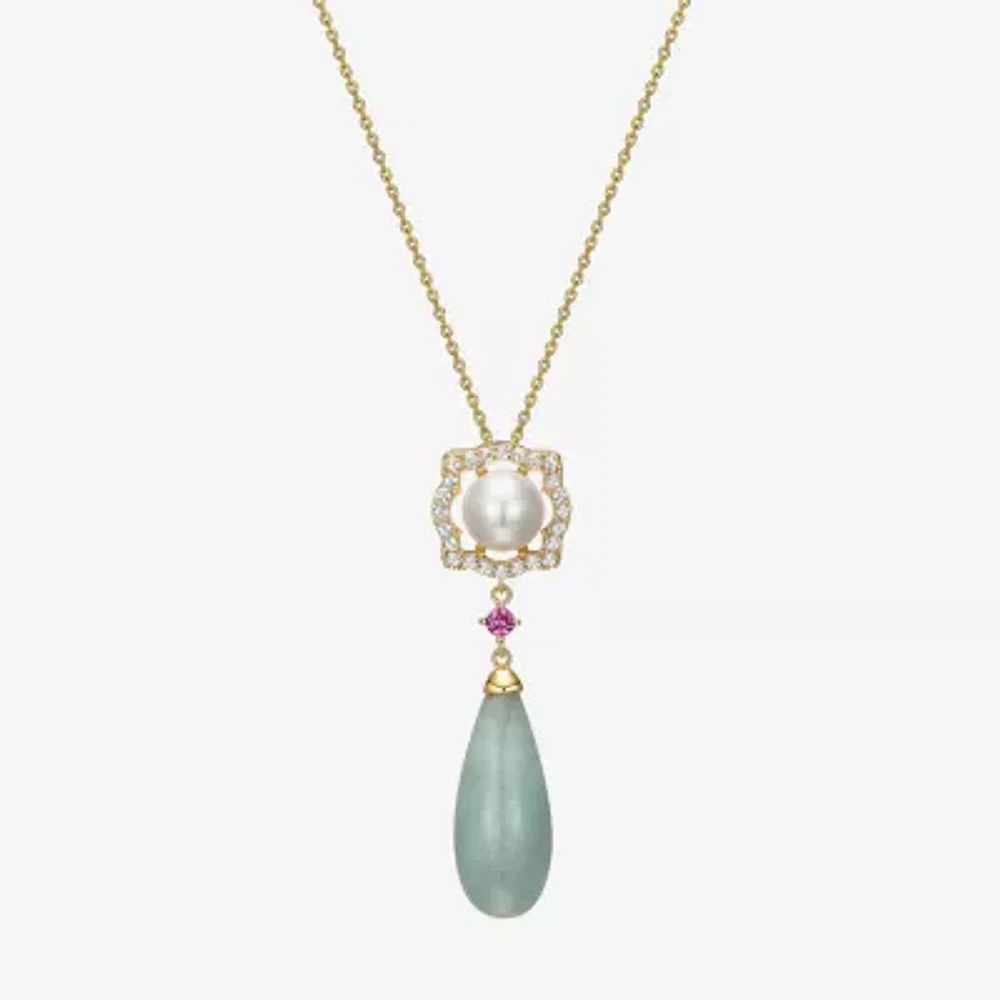 Womens Genuine Green Jade 18K Gold Over Silver 18 Inch Pendant Necklace