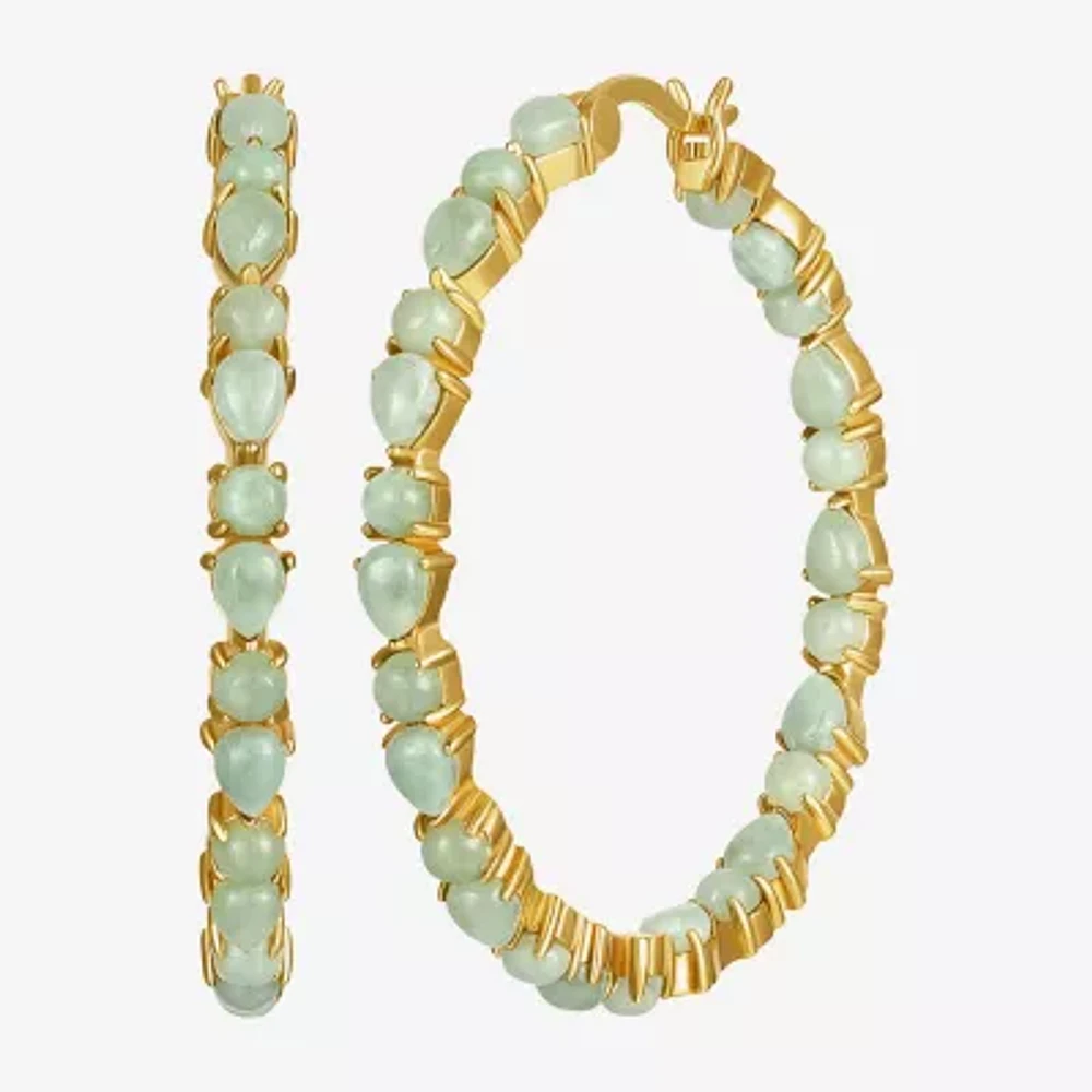 Womens Genuine Green Jade 18K Gold Over Silver 42.1mm Hoop Earrings