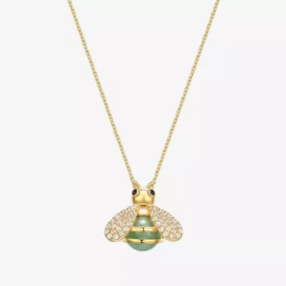 Bee Womens Genuine Green Jade 18K Gold Over Silver 18 Inch Pendant Necklace