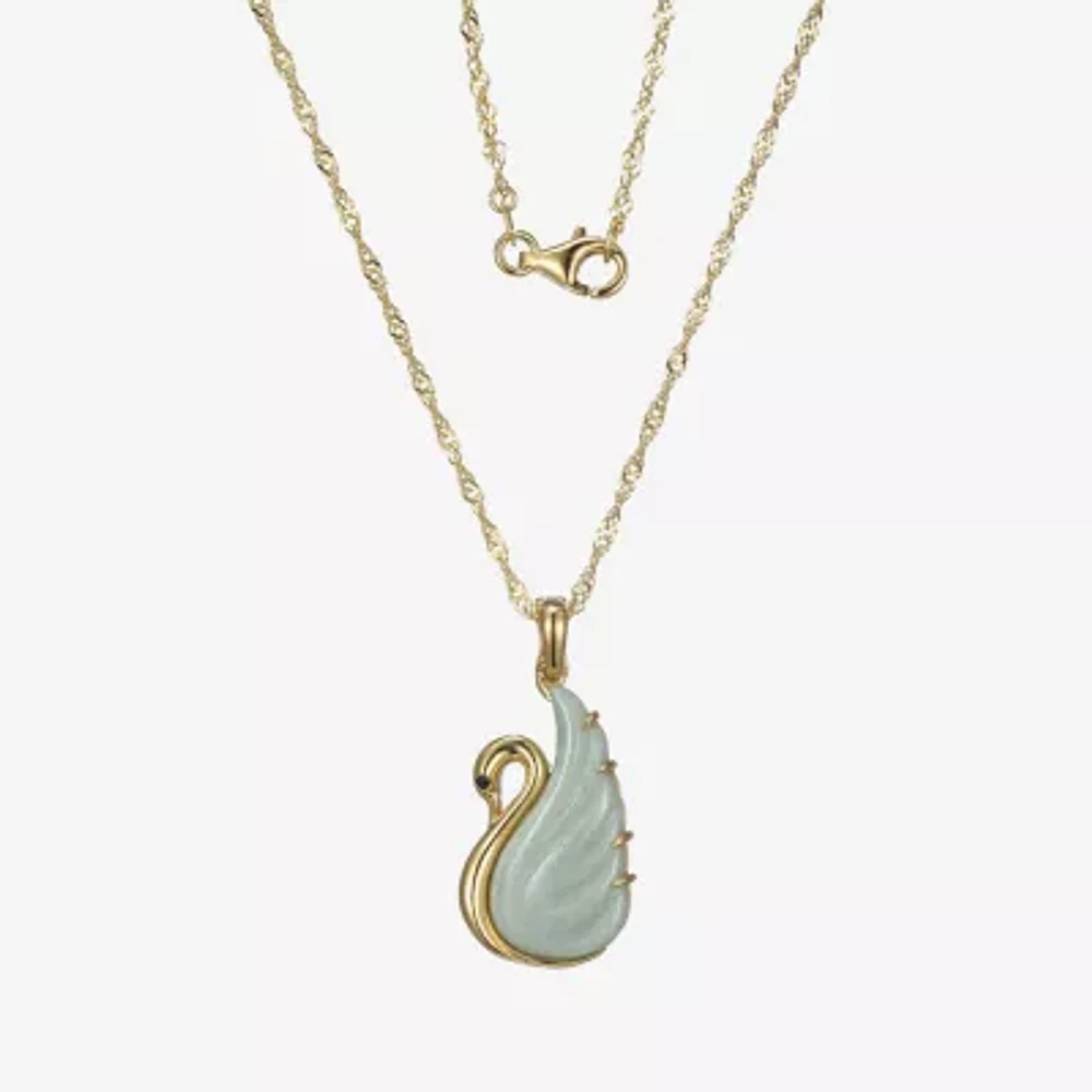 Womens Genuine Green Jade 18K Gold Over Silver 18 Inch Pendant Necklace