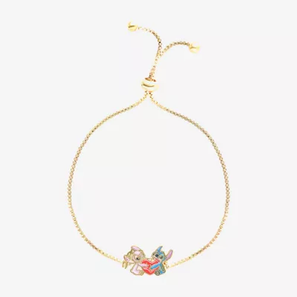 Disney Classics Womens Pink Crystal 18K Gold Over Brass Heart Lilo & Stitch Bolo Bracelet