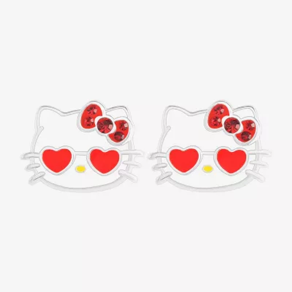Pink Crystal 9.1mm Heart Hello Kitty Stud Earrings