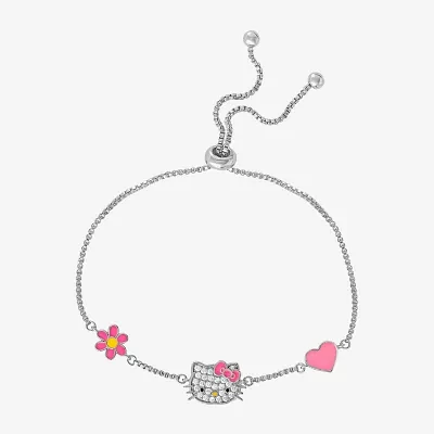 Womens Cubic Zirconia Flower Heart Hello Kitty Bolo Bracelet