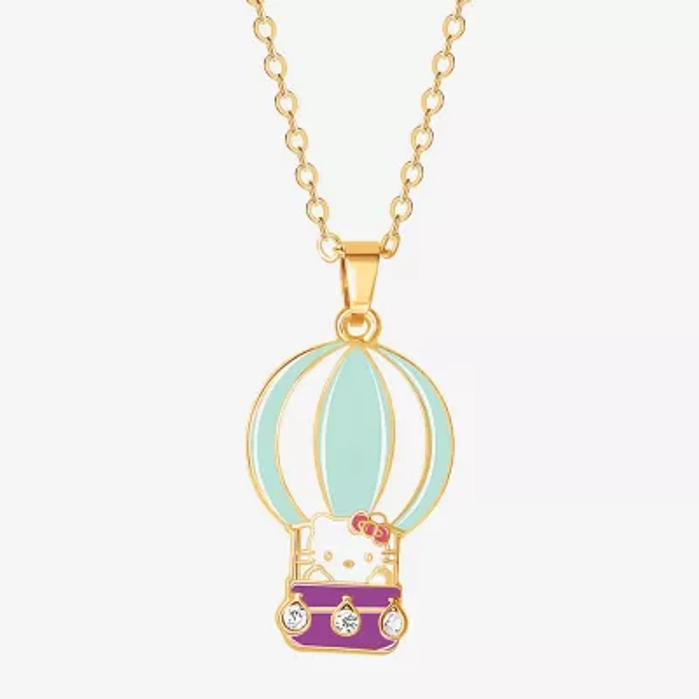 Hello Kitty Hot Air Balloon Womens Crystal 18K Gold Over Brass 16 Inch Pendant Necklace
