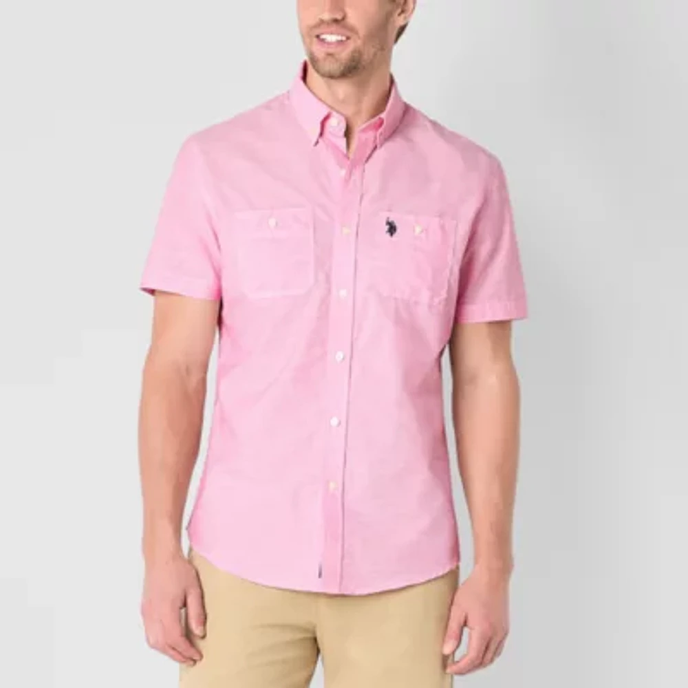 U.S. Polo Assn. Stretch Two Pocket Mens Short Sleeve Classic Fit Fabric Embroidered Button-Down Shirt