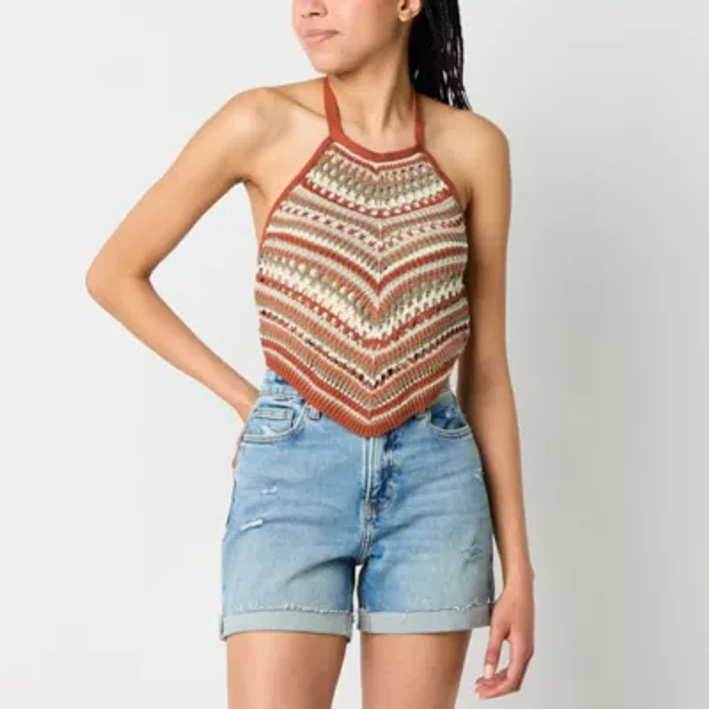 Arizona Crochet Womens Halter Neck 3/4 Sleeve Juniors Tank Top