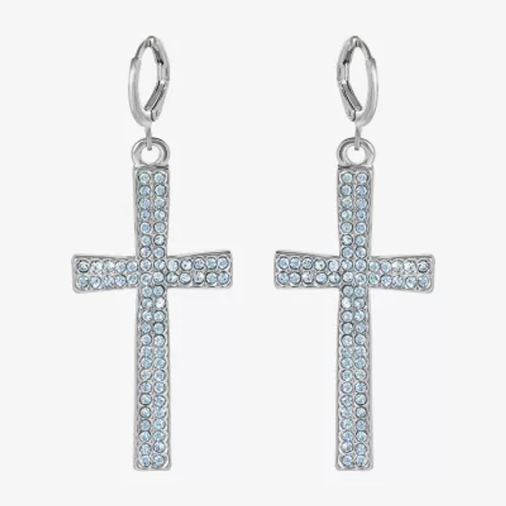 JS Jessica Simpson Silver Tone Womens Glass Cross Drop Earrings