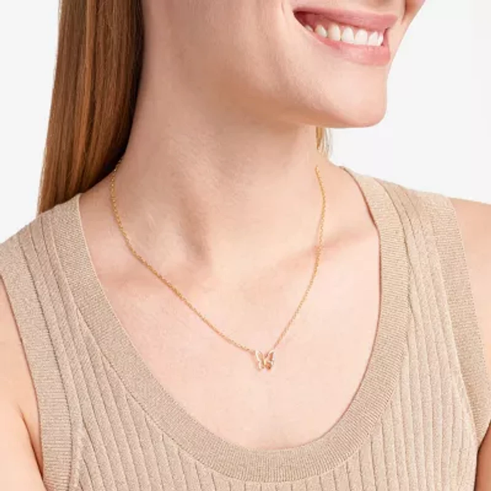 Sparkle Allure Womens White Diamond Accent Pure Silver Over Bronze Butterfly 18 Inch Pendant Necklace