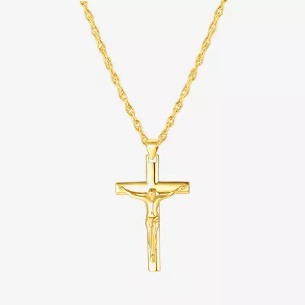 Crucifix Mens 24K Gold Over Silver Cross 24 Inch Pendant Necklace