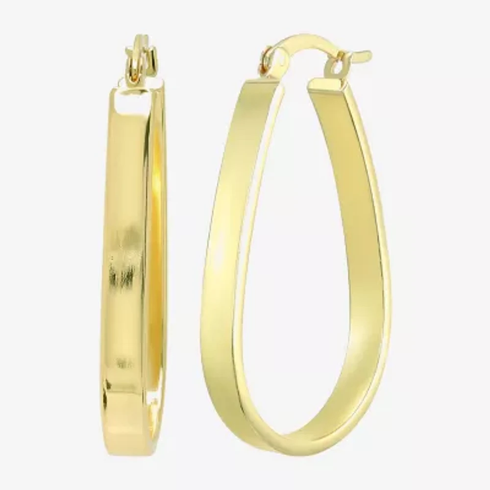 Womens 24K Gold Over Silver 32mm Oval Hoop Earrings