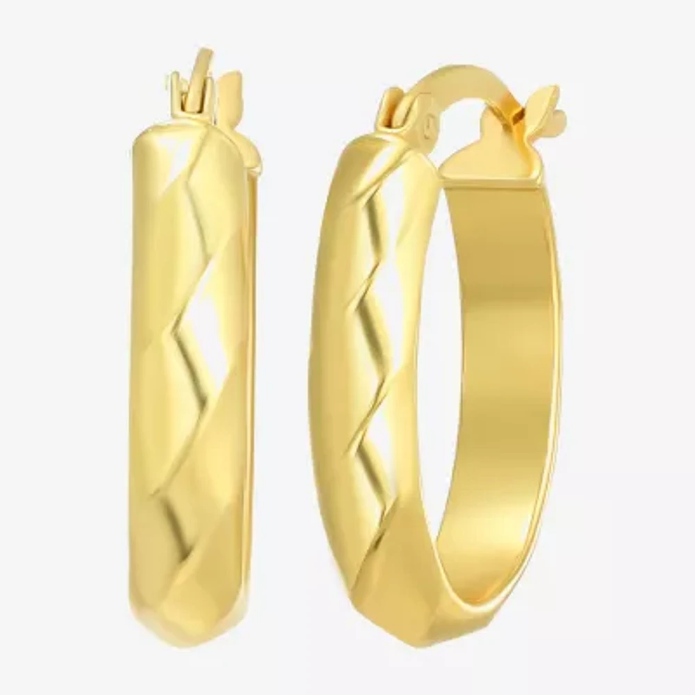 Womens 24K Gold Over Silver 20mm Oval Hoop Earrings