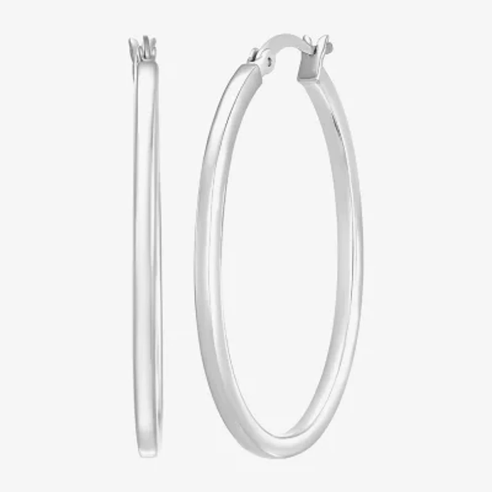 Womens Sterling Silver 38mm Oval Hoop Earrings