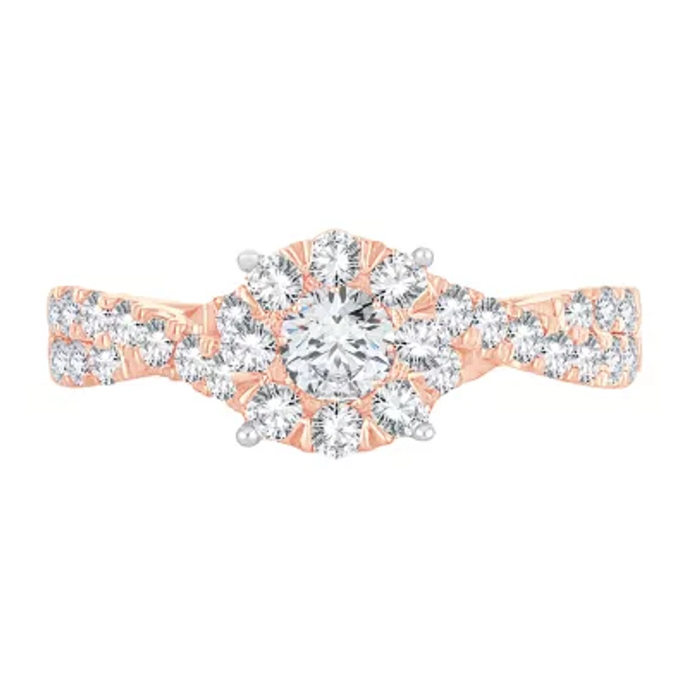 Womens 1 CT. T.W. Natural Diamond 14K Rose Gold Round Engagement Ring