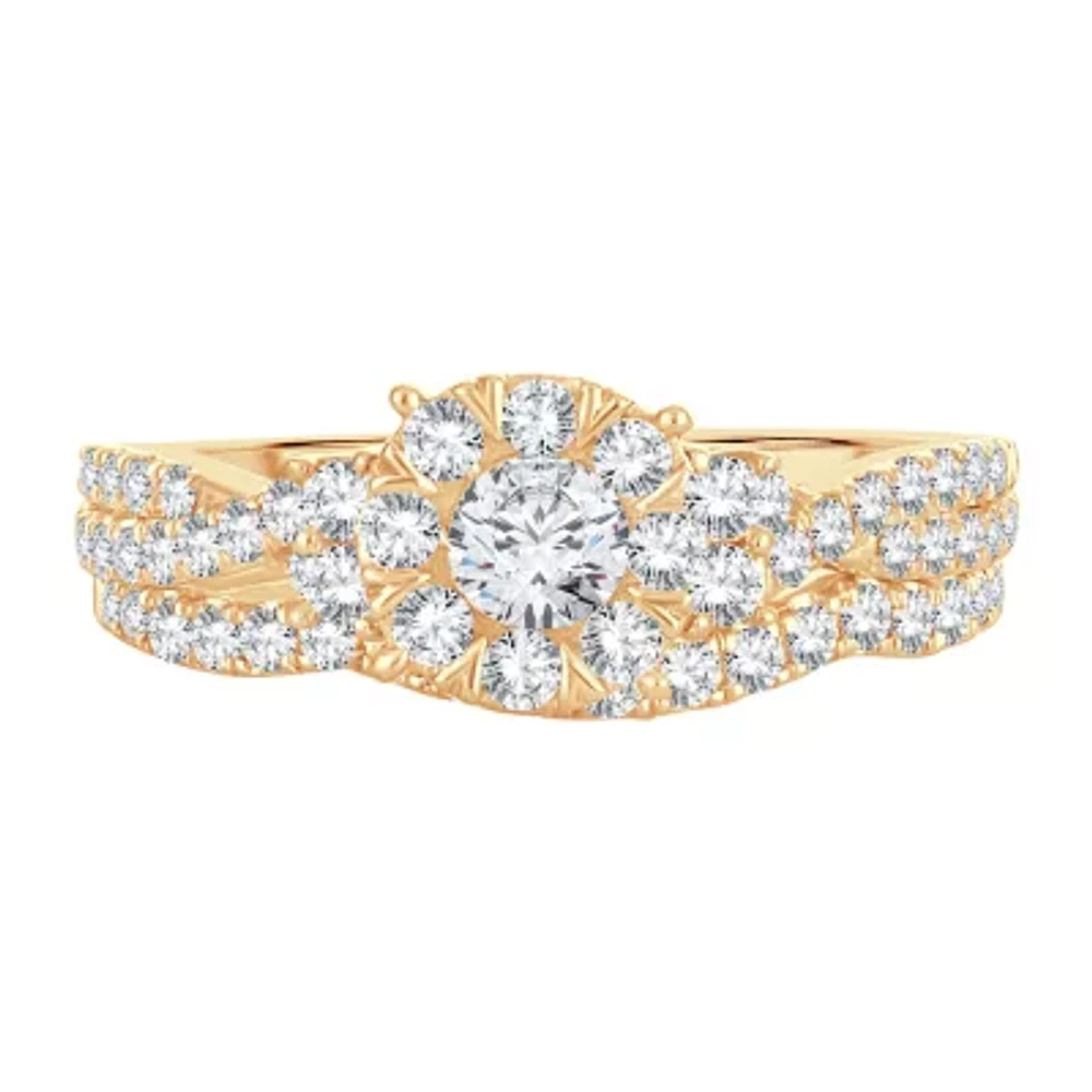 Womens 1 CT. T.W. Natural White Diamond 14K Gold Round Bridal Set
