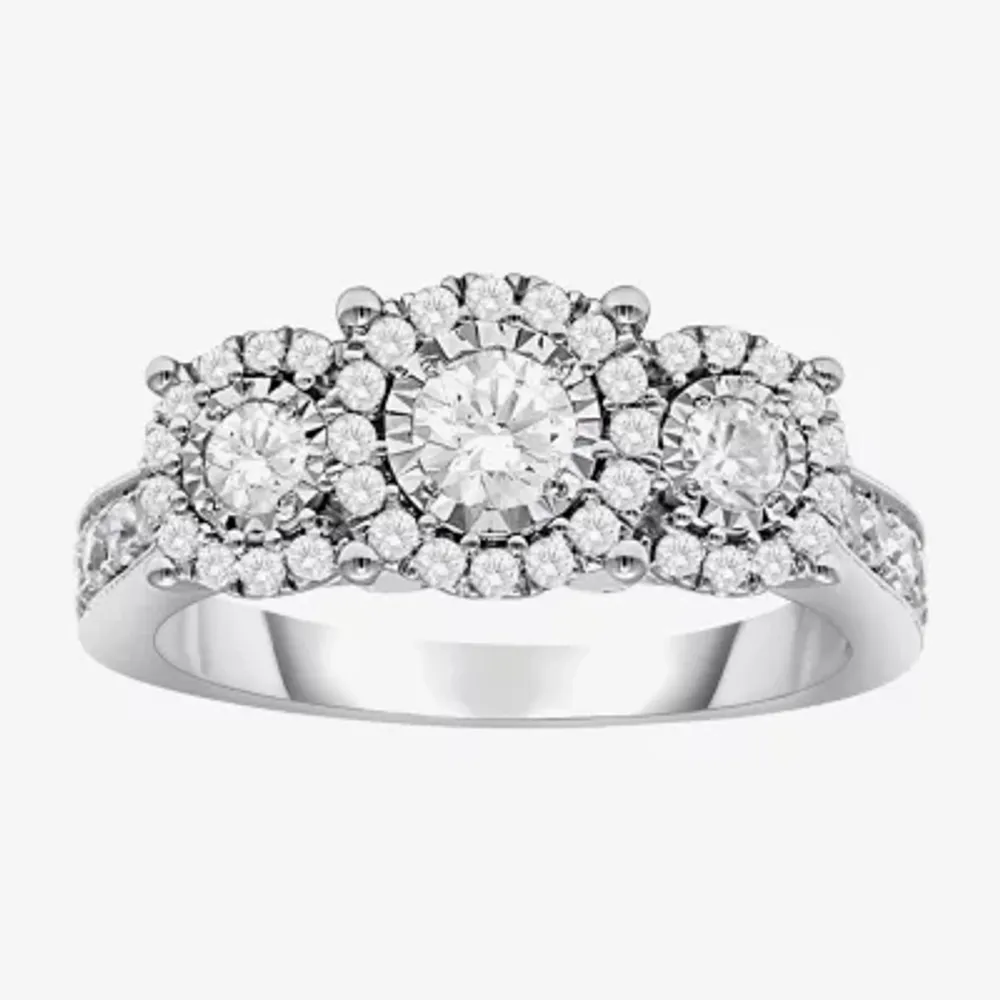 (I / SI2) Love Lives Forever Womens 1 CT. T.W. Lab Grown White Diamond 10K or 14K Gold Round 3-Stone Engagement Ring