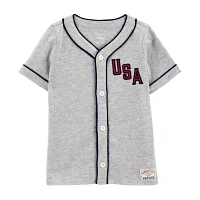 Carter's Americana Toddler Boys V Neck Short Sleeve Fitted Regular Fit Button-Down Shirt
