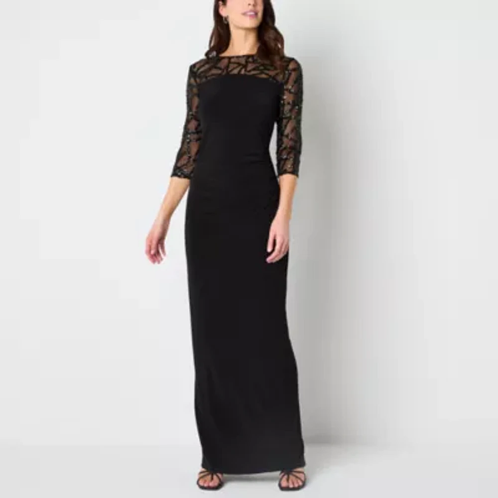 Brianna Milay Womens Sequin 3/4 Sleeve Evening Gown