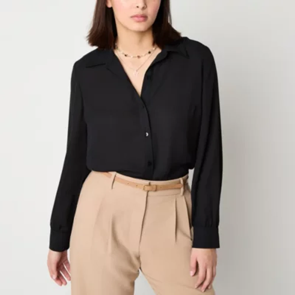by&by Womens Long Sleeve Drop Shoulder Regular Fit Juniors Button-Down Shirt